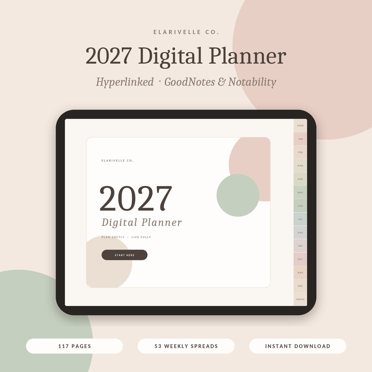 2027 Digital Planner | Hyperlinked for GoodNotes & Notability